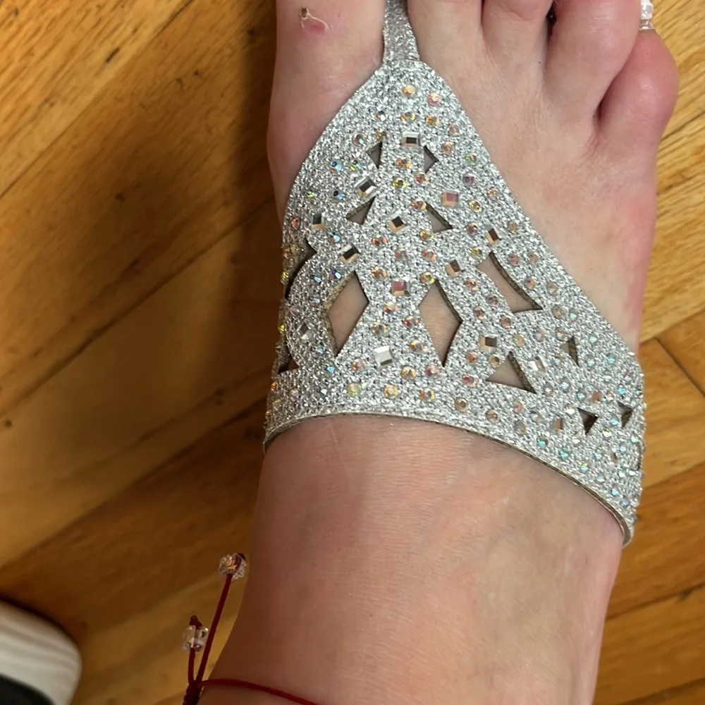 Celeste size 10 silver embellished sandal Extra sequins 3.5”wedge heel